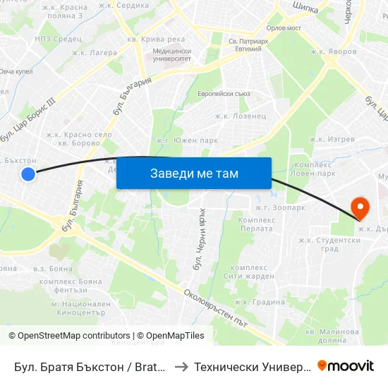Бул. Братя Бъкстон / Bratya Buckstone Blvd. to Технически Университет - София map