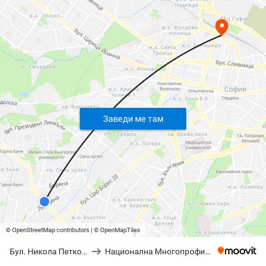 Бул. Никола Петков / Nikola Petkov Blvd. (0347) to Национална Многопрофилна Транспортна Болница Цар Борис III map