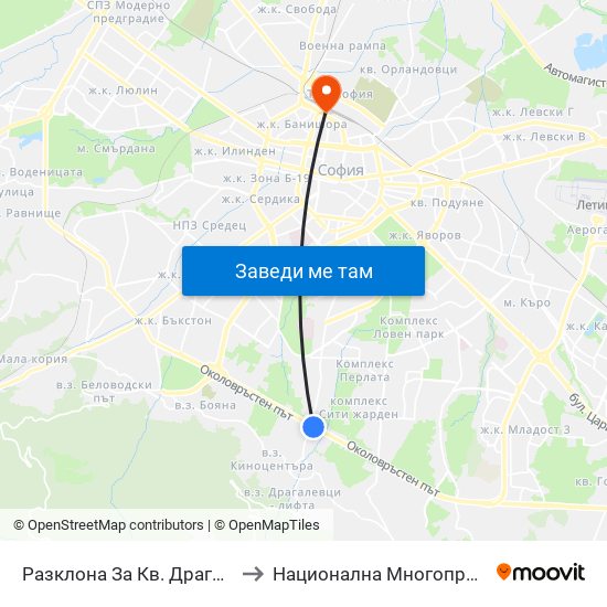 Разклона За Кв. Драгалевци / Fork Road To Dragalevtsi Qr. (1457) to Национална Многопрофилна Транспортна Болница Цар Борис III map