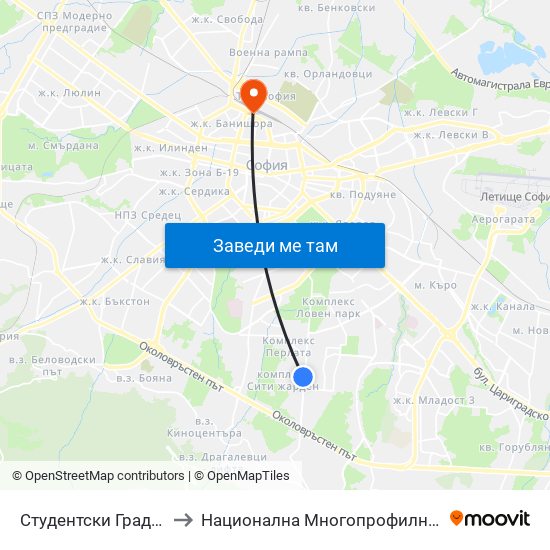 Студентски Град / Students' Town (2382) to Национална Многопрофилна Транспортна Болница Цар Борис III map