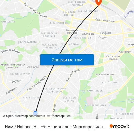🎨 Ним / National History Museum (1464) to Национална Многопрофилна Транспортна Болница Цар Борис III map