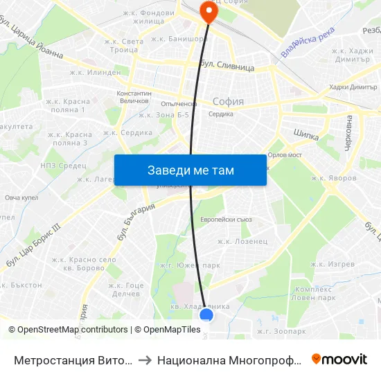 Ⓜ️ Метростанция Витоша / Vitosha Metro Station (2654) to Национална Многопрофилна Транспортна Болница Цар Борис III map