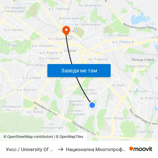 🎓 Унсс / University Of National And World Economy (1692) to Национална Многопрофилна Транспортна Болница Цар Борис III map