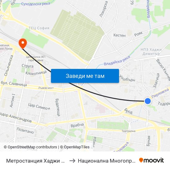 Метростанция Хаджи Димитър / Hadzhi Dimitar Metro Station (0303) to Национална Многопрофилна Транспортна Болница Цар Борис III map