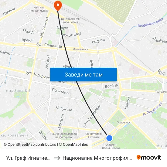 Ⓜ️🎓 Ул. Граф Игнатиев / Graf Ignatiev St. (1913) to Национална Многопрофилна Транспортна Болница Цар Борис III map