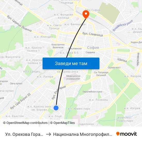 Ул. Орехова Гора / Orehova Gora St. (2089) to Национална Многопрофилна Транспортна Болница Цар Борис III map