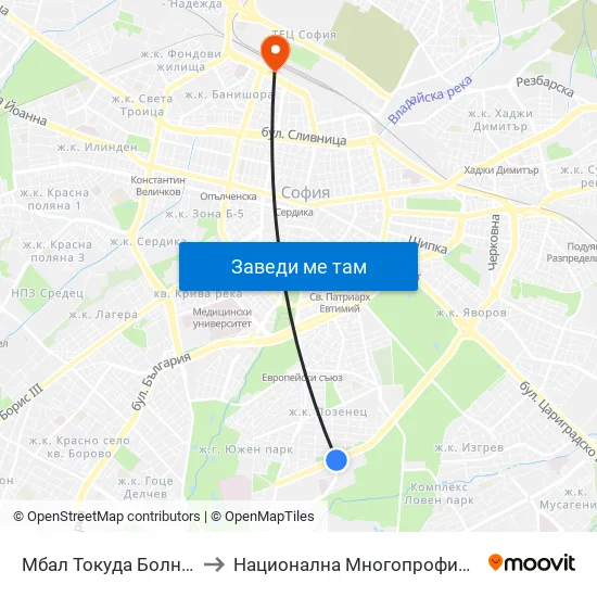 Мбал Токуда Болница / Tokuda Hospital (0206) to Национална Многопрофилна Транспортна Болница Цар Борис III map