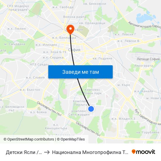 Детски Ясли / Nurseries (0534) to Национална Многопрофилна Транспортна Болница Цар Борис III map