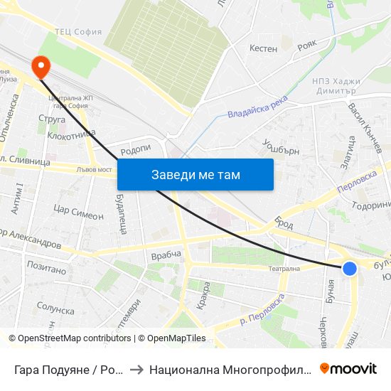 Гара Подуяне / Poduyane Train Station (0468) to Национална Многопрофилна Транспортна Болница Цар Борис III map