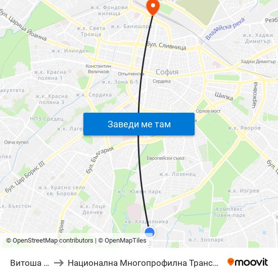 Витоша / Vitosha to Национална Многопрофилна Транспортна Болница Цар Борис III map
