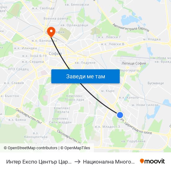 Интер Експо Център Цариградско Шосе / Inter Expo Center – Tsarigradsko Shose to Национална Многопрофилна Транспортна Болница Цар Борис III map