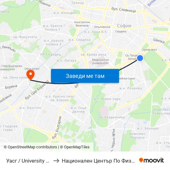 Уасг / University Of Architecture (0387) to Национален Център По Физикално Лечение И Рехабилитация map