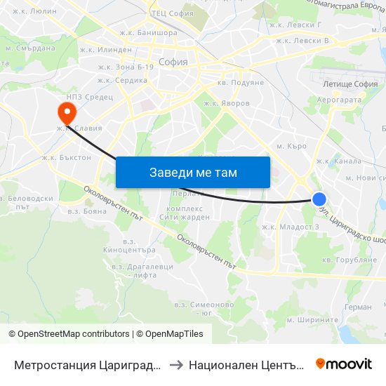 Метростанция Цариградско Шосе / Tsarigradsko Shosse Metro Station (1016) to Национален Център По Физикално Лечение И Рехабилитация map