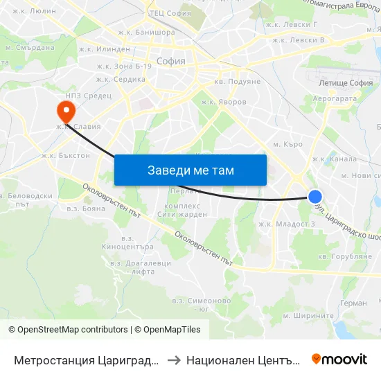 Ⓜ️ Метростанция Цариградско Шосе / Tsarigradsko Shosse Metro Station (1016) to Национален Център По Физикално Лечение И Рехабилитация map