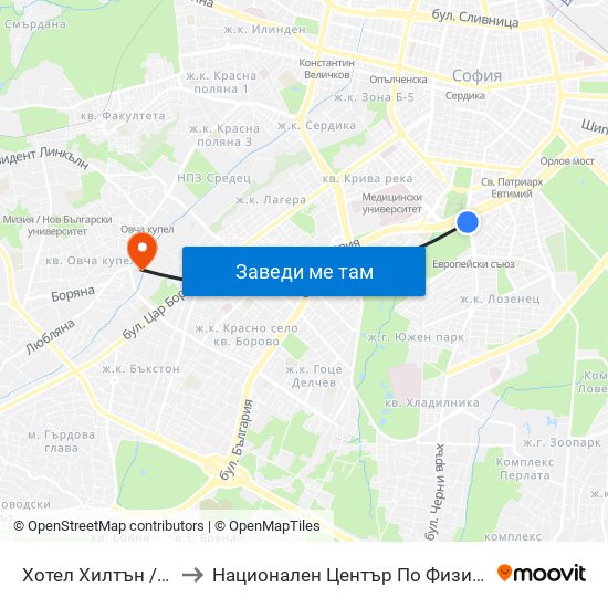 Хотел Хилтън / Hilton Hotel (0397) to Национален Център По Физикално Лечение И Рехабилитация map