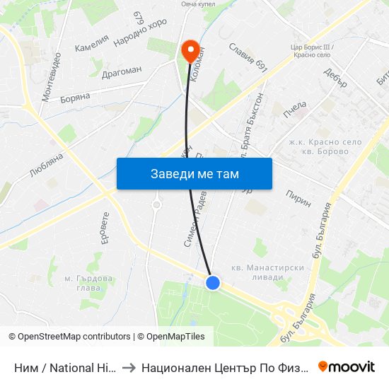 Ним / National History Museum (1464) to Национален Център По Физикално Лечение И Рехабилитация map