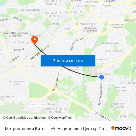Ⓜ️ Метростанция Витоша / Vitosha Metro Station (2654) to Национален Център По Физикално Лечение И Рехабилитация map