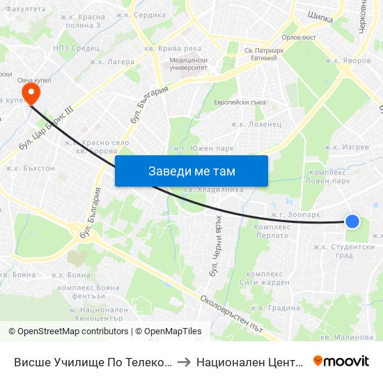 Висше Училище По Телекомуникации / University Of Telecommunications And Post (1396) to Национален Център По Физикално Лечение И Рехабилитация map