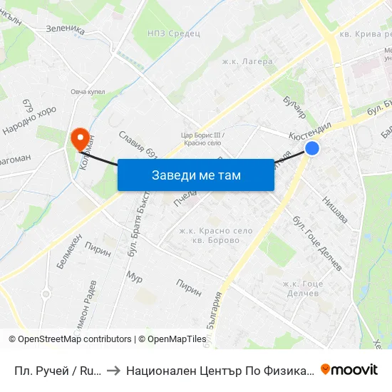 Пл. Ручей / Ruchey Sq. (1301) to Национален Център По Физикално Лечение И Рехабилитация map