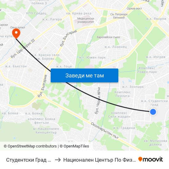 Студентски Град / Students' Town (1693) to Национален Център По Физикално Лечение И Рехабилитация map