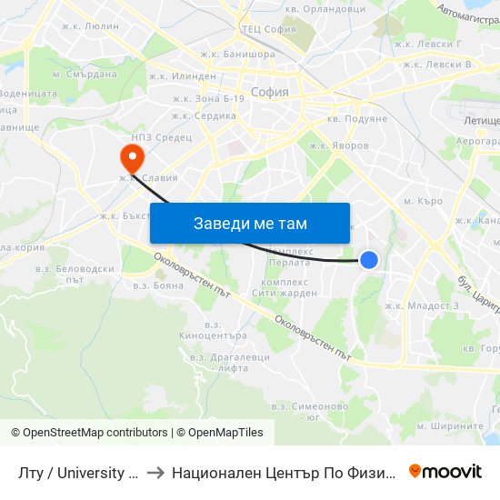 Лту / University Of Forestry (0617) to Национален Център По Физикално Лечение И Рехабилитация map