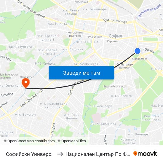 Софийски Университет / Sofia University (1700) to Национален Център По Физикално Лечение И Рехабилитация map