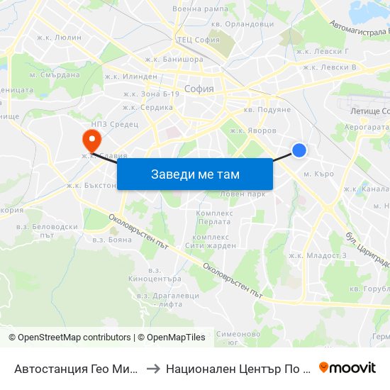 Автостанция Гео Милев / Geo Milev Bus Station (0052) to Национален Център По Физикално Лечение И Рехабилитация map