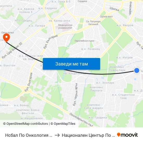 Нсбал По Онкология / National Oncology Hospital (2542) to Национален Център По Физикално Лечение И Рехабилитация map