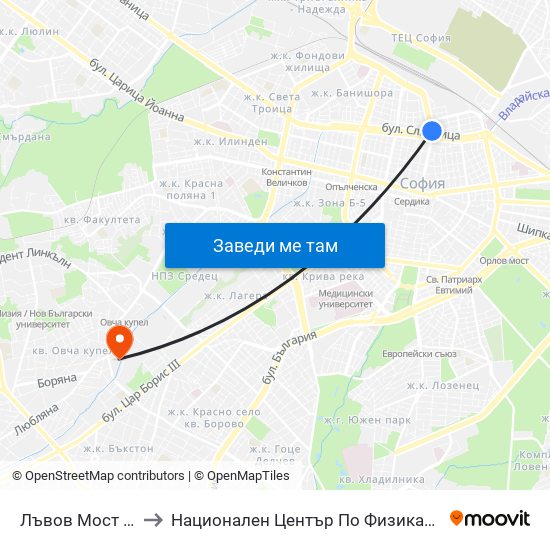 Лъвов Мост / Lions' Bridge to Национален Център По Физикално Лечение И Рехабилитация map