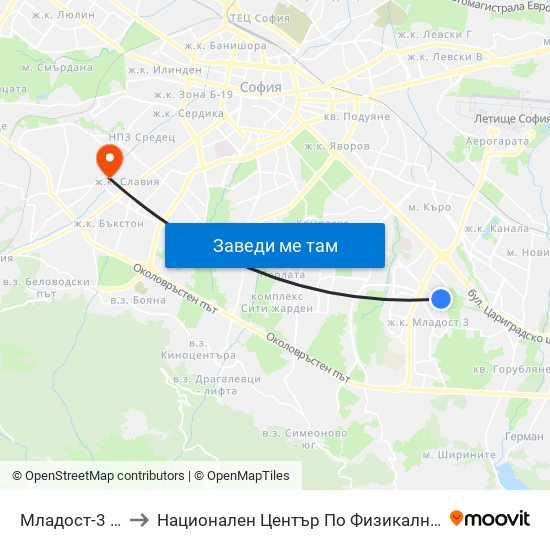 Младост-3 / Mladost 3 to Национален Център По Физикално Лечение И Рехабилитация map