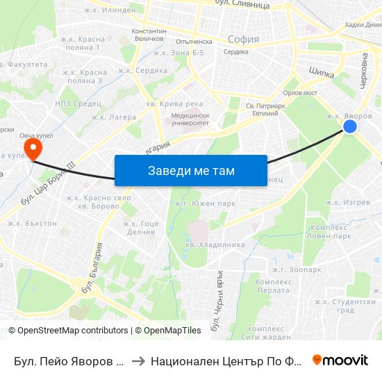 Бул. Пейо Яворов / Peyo Yavorov Blvd. (0073) to Национален Център По Физикално Лечение И Рехабилитация map