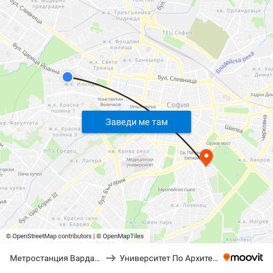 Метростанция Вардар / Vardar Metro Station (1045) to Университет По Архитектура, Строителство И Геодезия map