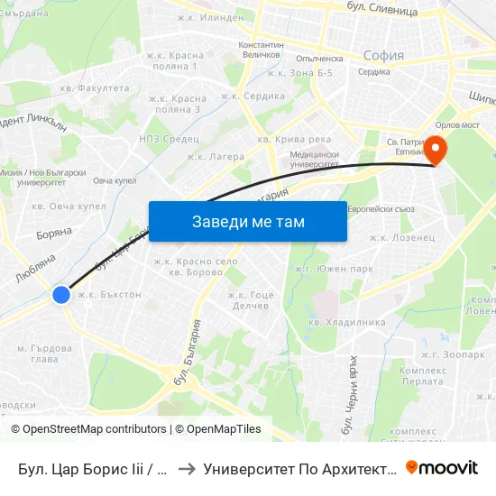 Бул. Цар Борис Ііі / Tsar Boris Ііі Blvd. (0391) to Университет По Архитектура, Строителство И Геодезия map