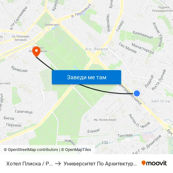 Хотел Плиска / Pliska Hotel (2324) to Университет По Архитектура, Строителство И Геодезия map