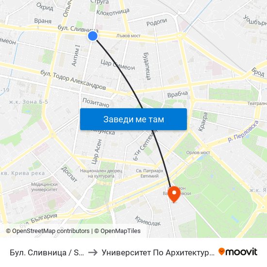 Бул. Сливница / Slivnitsa Blvd. (0376) to Университет По Архитектура, Строителство И Геодезия map