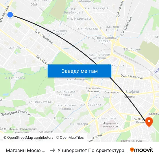 Магазин Мосю Бриколаж (2385) to Университет По Архитектура, Строителство И Геодезия map