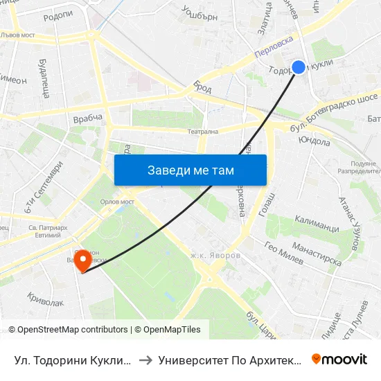 Ул. Тодорини Кукли / Todorini Kukli St. (2214) to Университет По Архитектура, Строителство И Геодезия map