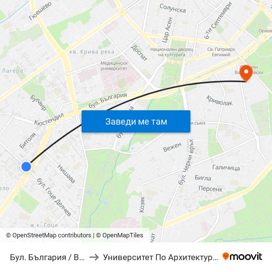 Бул. България / Bulgaria Blvd. (0290) to Университет По Архитектура, Строителство И Геодезия map