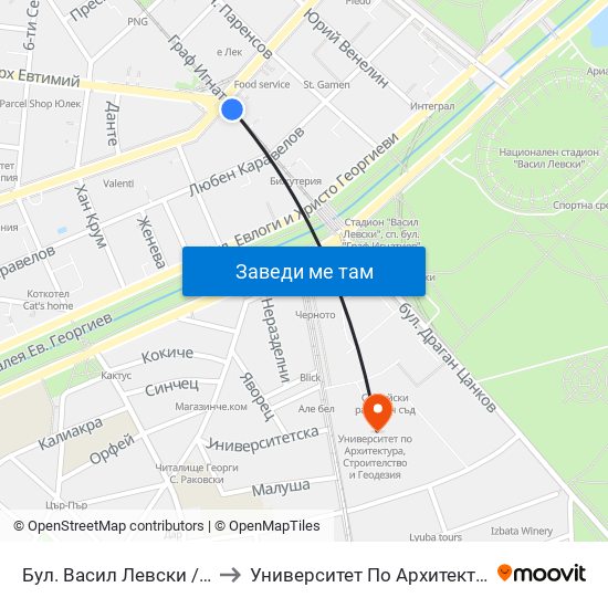 Бул. Васил Левски / Vasil Levski Blvd. (0300) to Университет По Архитектура, Строителство И Геодезия map