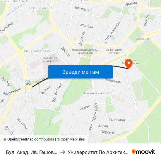 Ⓜ️ Бул. Акад. Ив. Гешов / Ivan Geshov Blvd. (0268) to Университет По Архитектура, Строителство И Геодезия map