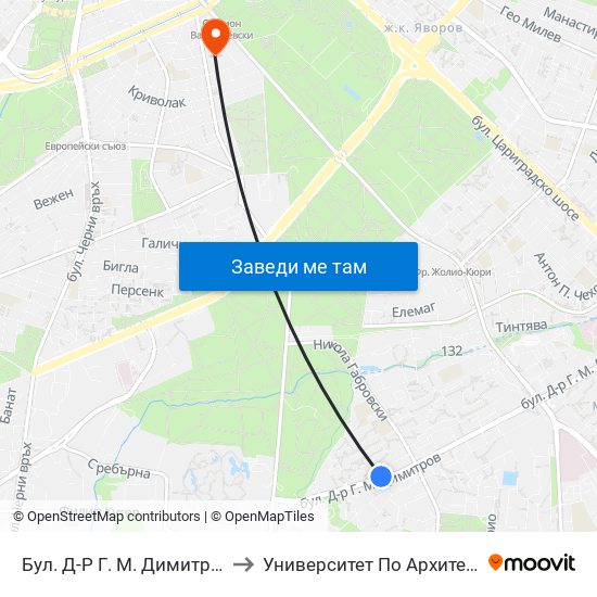 Бул. Д-Р Г. М. Димитров / G. M. Dimitrov Blvd. (0315) to Университет По Архитектура, Строителство И Геодезия map