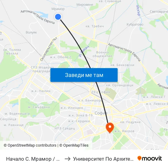 👋 Начало С. Мрамор / Entry To Mramor Village (1675) to Университет По Архитектура, Строителство И Геодезия map