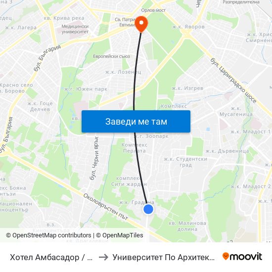 Хотел Амбасадор / Ambassador Hotel (0659) to Университет По Архитектура, Строителство И Геодезия map