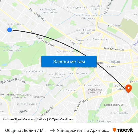 Община Люлин / Municipality Of Lyulin (1715) to Университет По Архитектура, Строителство И Геодезия map