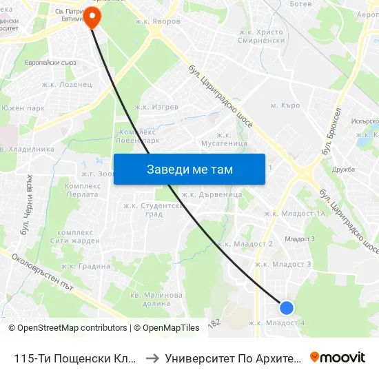 115-Ти Пощенски Клон / 115-Th Post Office (1759) to Университет По Архитектура, Строителство И Геодезия map