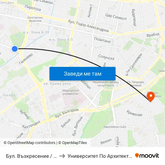 Бул. Възкресение / Vazkresenie Blvd. (0304) to Университет По Архитектура, Строителство И Геодезия map