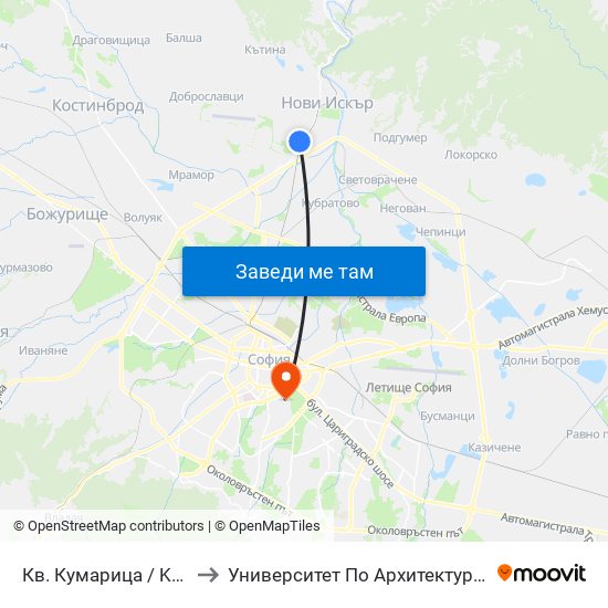 Кв. Кумарица / Kumaritsa Qr. (0856) to Университет По Архитектура, Строителство И Геодезия map