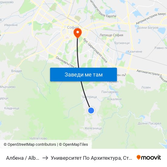 Албена / Albena (0071) to Университет По Архитектура, Строителство И Геодезия map