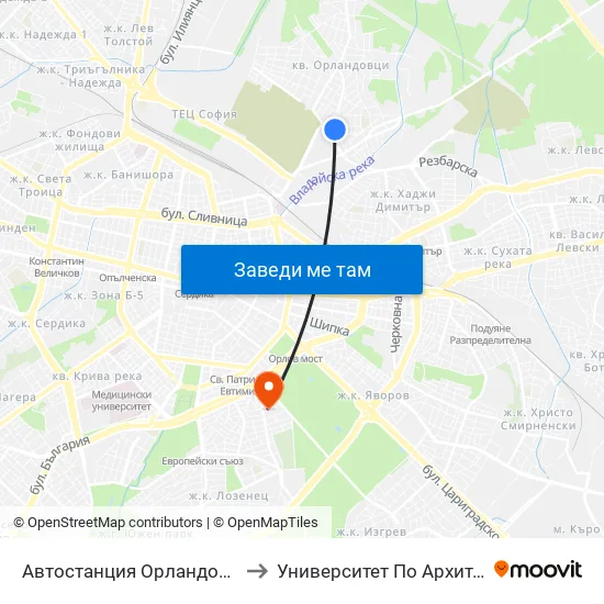 🚌 Автостанция Орландовци / Orlandovtsi Bus Station (0063) to Университет По Архитектура, Строителство И Геодезия map