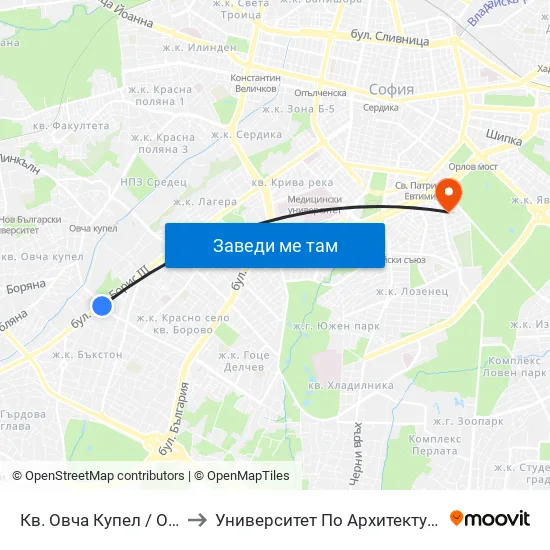 Кв. Овча Купел / Ovcha Kupel Qr. (0879) to Университет По Архитектура, Строителство И Геодезия map